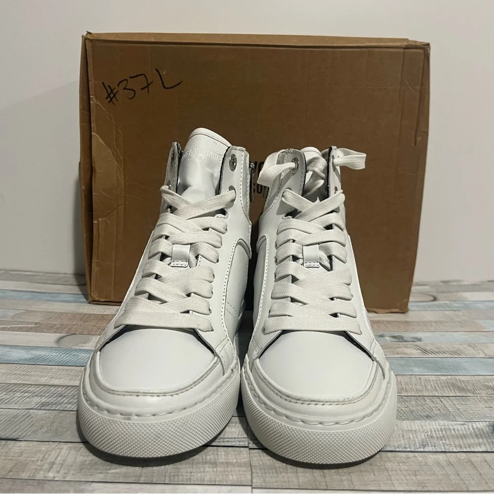 Zadig & Voltaire High Flash White Leather Platform Sneakers - Picture 2 of 8